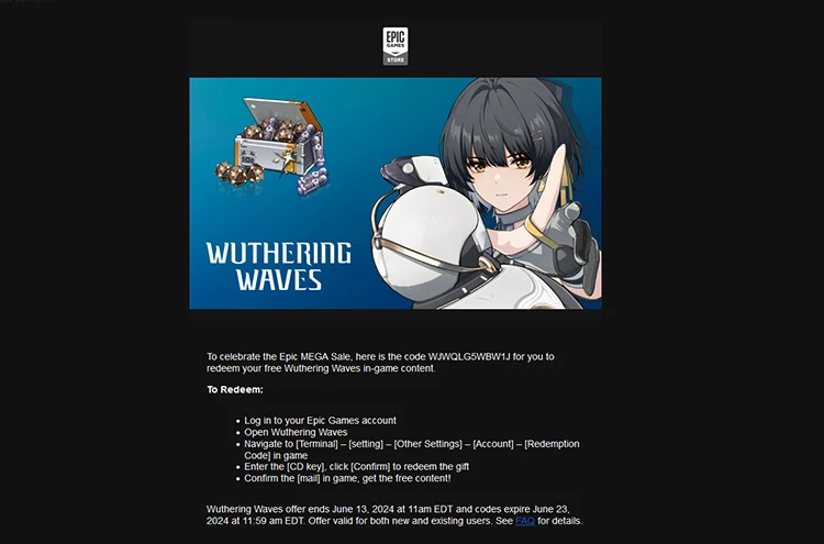 Hướng dẫn nhận code Wuthering Waves từ Epic Games Store